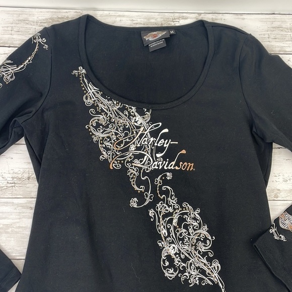 HARLEY DAVIDSON SZ M BLACK LONG SLEEVE SHIRT - Picture 2 of 6